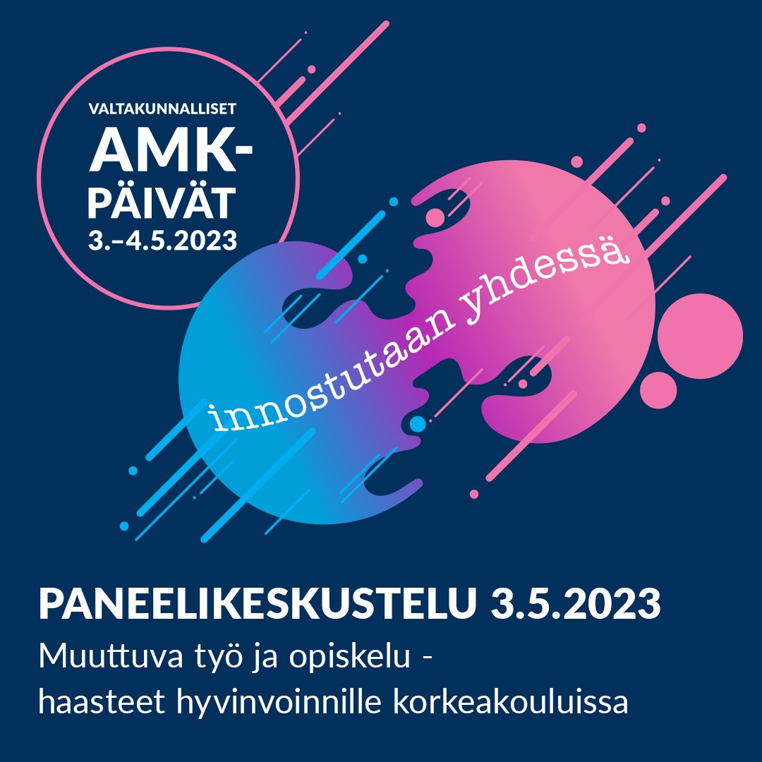 Muuttuva työ ja opiskelu - haasteet hyvinvoinnille korkeakouluissa. Voisitko innostua tästä? Tule kuuntelemaan paneelikeskustelu keskiviikkona 3.5.💭

Tutustu panelisteihin tapahtuman nettisivuilla▶️  bit.ly/3nLu0Er

#amkpäivät2023 #innostutaanyhdessä #paneelikeskustelu