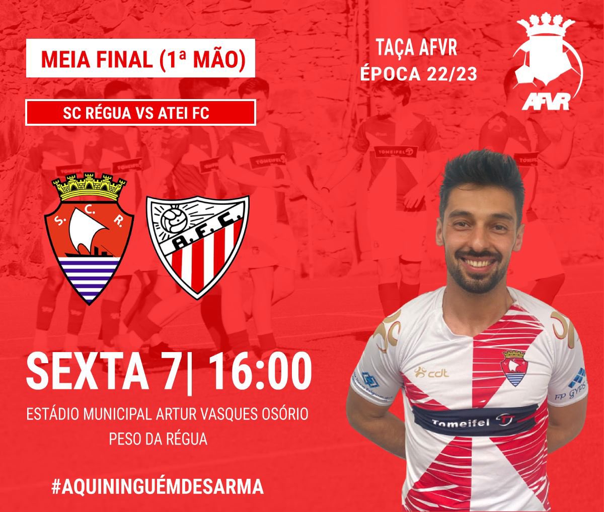 sportcluberegua's tweet photo. Mais um passo até à 𝙧𝙚𝙘𝙤𝙣𝙦𝙪𝙞𝙨𝙩𝙖 ⚔️
SC RÉGUA 🆚 ATEI FC
🏆 Taça AFVR - Meias-Finais (1.ª Mão)
🗓 07/04/2023
🏟 Estádio Municipal Artur Vasques
⌚️16H00
#SCRAFC #SCRégua #AquiNinguémDesarma #PeloRéguaTudo 🔴⚪️ https://t.co/DXijtSSlsC