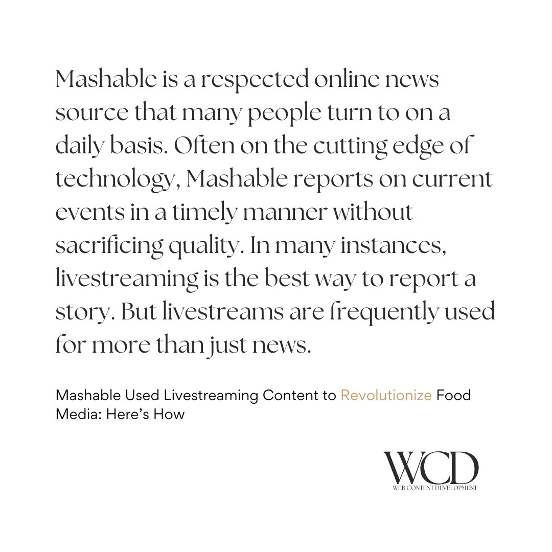 The live stream format was intended to bring audiences together through their love of food. Mashable hosted the event touted to help friends and family prepare a dish. Whether the stated goal was successful or not is up for debate among the actual viewership.