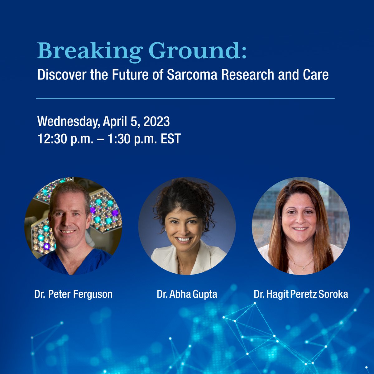 Join us today from 12:30 p.m. — 1:30 p.m. for a special virtual event. Register for Breaking Ground: Discover the Future of Sarcoma Research and Care now: thepmcf.ca/breaking-ground