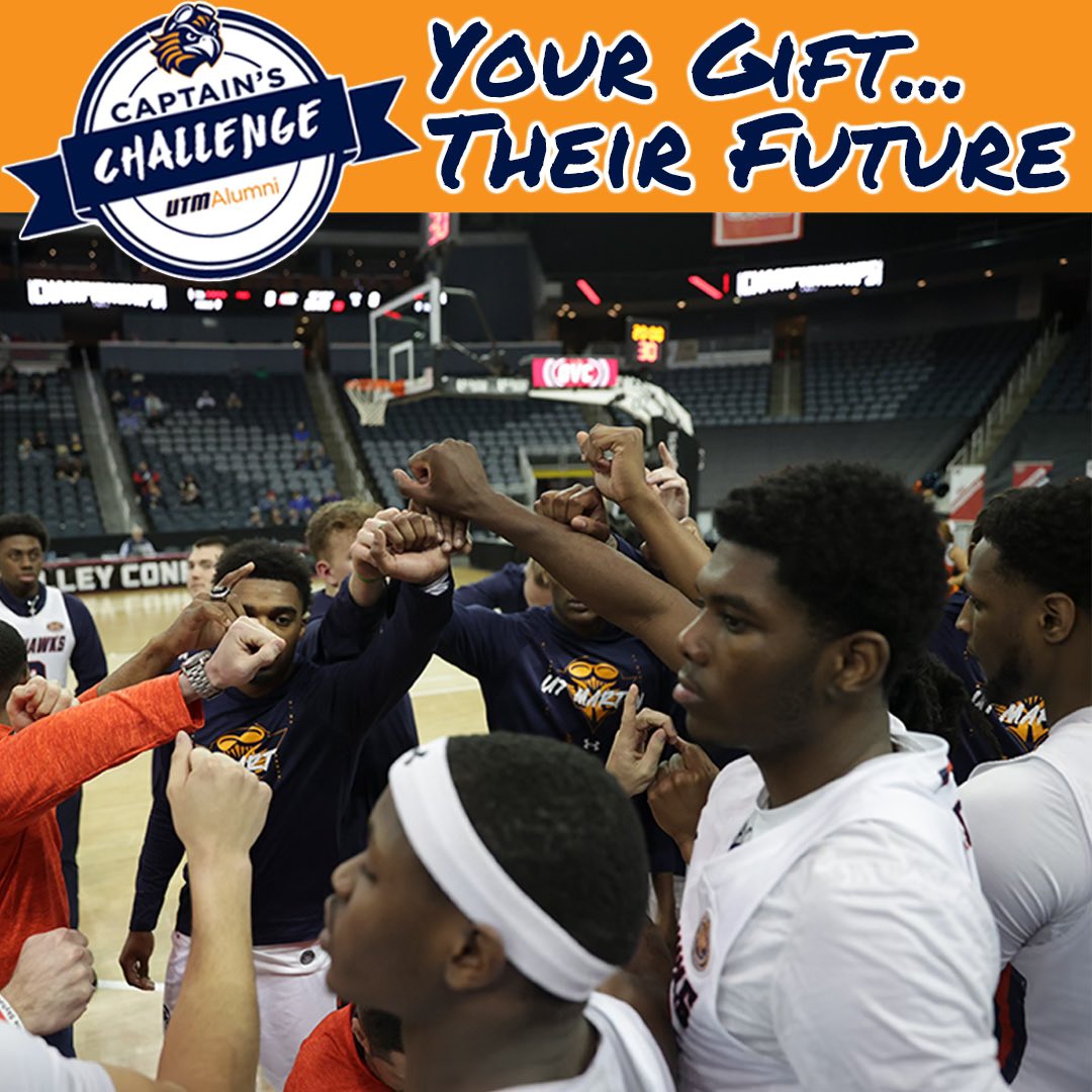 Attention #SkyhawkNation Captains Challenge is ON today‼️If you are able to donate, your donation will be matched up to $300 today only!

All donations go to our program to help fund travel, meals, &amp; more!

You can donate here: challenge.utm.edu/basketballmen/

Thank you &amp; Go Skyhawks!