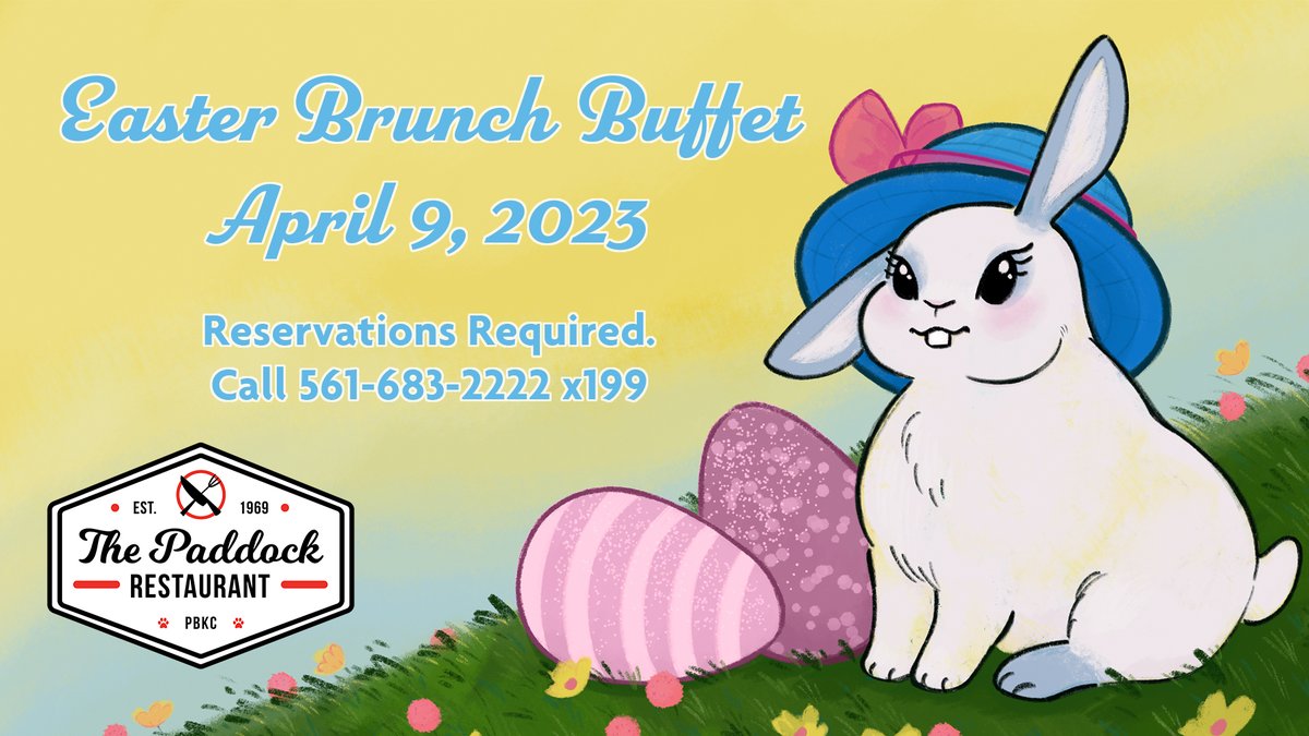 PBKCPokerRoom's tweet photo. Celebrate Easter in The Paddock Restaurant! Enjoy a delicious buffet with your family. Take a photo with Ace the “Easter Bunny” Bear. On track Petting Zoo, Face Painting, Corn Hole, and Gem Mining. For reservations call 561-683-2222 ext.199.  #easter #easterbuffet #westpalmbeach https://t.co/lpbAun5yGr