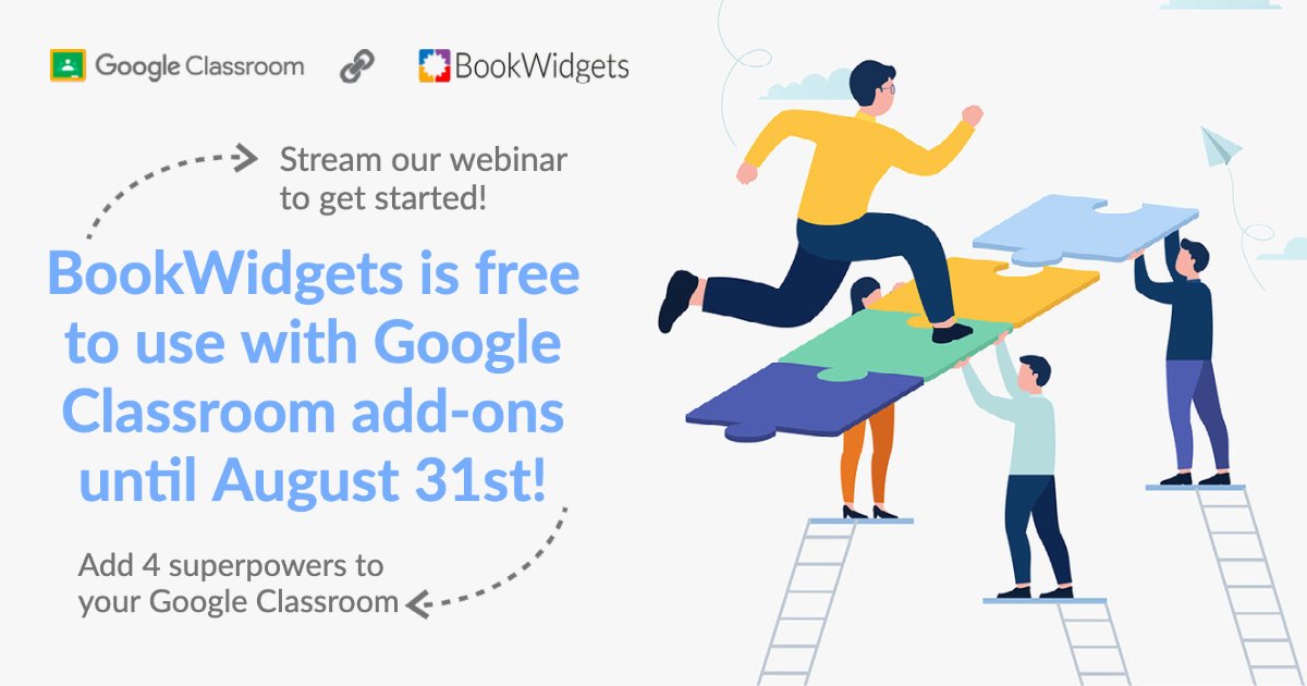 ibookwidgets's tweet image. BookWidgets is now free to use with #GoogleClassroom add-ons until August 31st! Go to the add-ons, pick BookWidgets &amp;amp; start for free. Learn more here 👉 bookwidgets.com/blog/2022/08/4… and make sure to stream the webinar here 👉 youtube.com/watch?v=Ng93V2… @GoogleForEdu