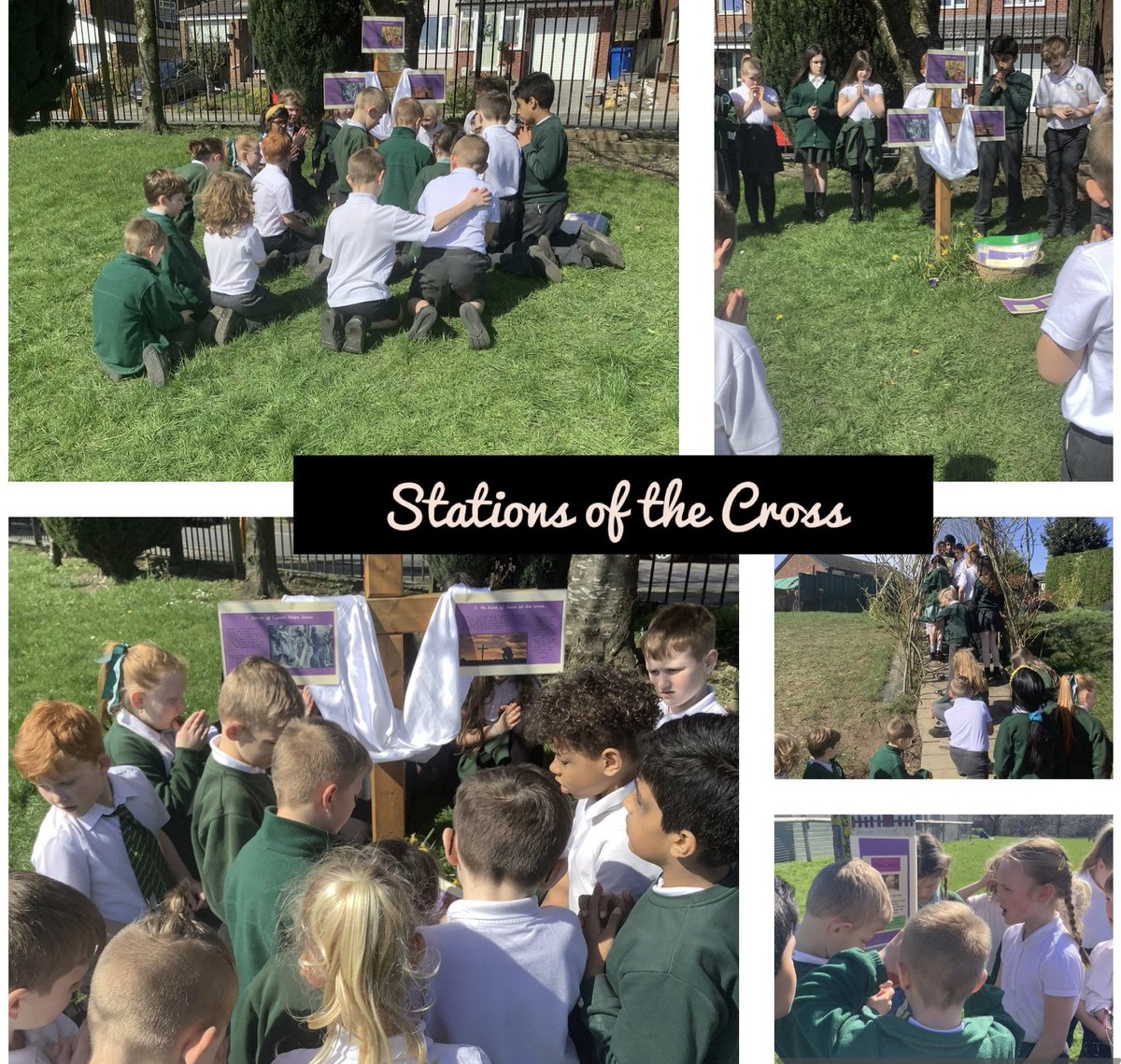#sjsbclass7 travelled around our school grounds yesterday as we reflected on Jesus’ Holy Week journey. Some beautiful moments of prayer, empathy and reflection @StJosephStBede #sjsbCLM #sjsbRE @mrspEYFS