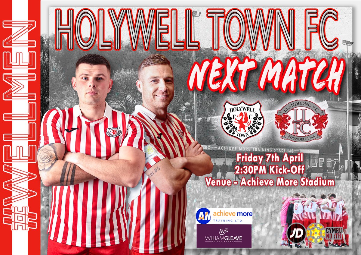 Easter Friday sees us host <a href="/LlandudnoFC/">Llandudno FC</a> in our final home game of the season!!
Come and support the Wellmen in this huge fixture. 
📆Friday 7th April
🏟️<a href="/AchieveMore5_/">Achieve More Training</a> Stadium, CH8 7TZ 
⌚️2:30pm kick off
🪙Entry £7/£4 Concessions, U16 £3, U12 £1  🍔Refreshments/bar open  #wellmen