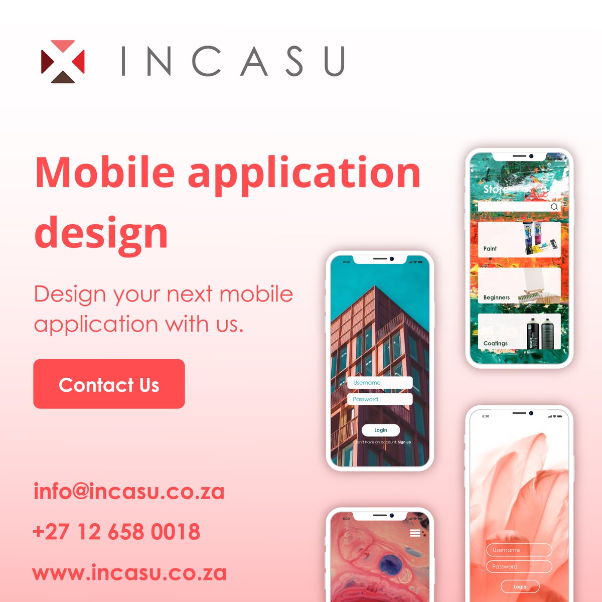 IncasuZa's tweet photo. Having a great app needs a professional and great-looking user experience. Let Incasu help you design your human-centric or enterprise-grade app.

https://t.co/9AnbvSEf7A
 info@incasu.co.za

#applicationdesign #mobileapplication #apps #humancentereddesign https://t.co/YoeJDnHVvZ