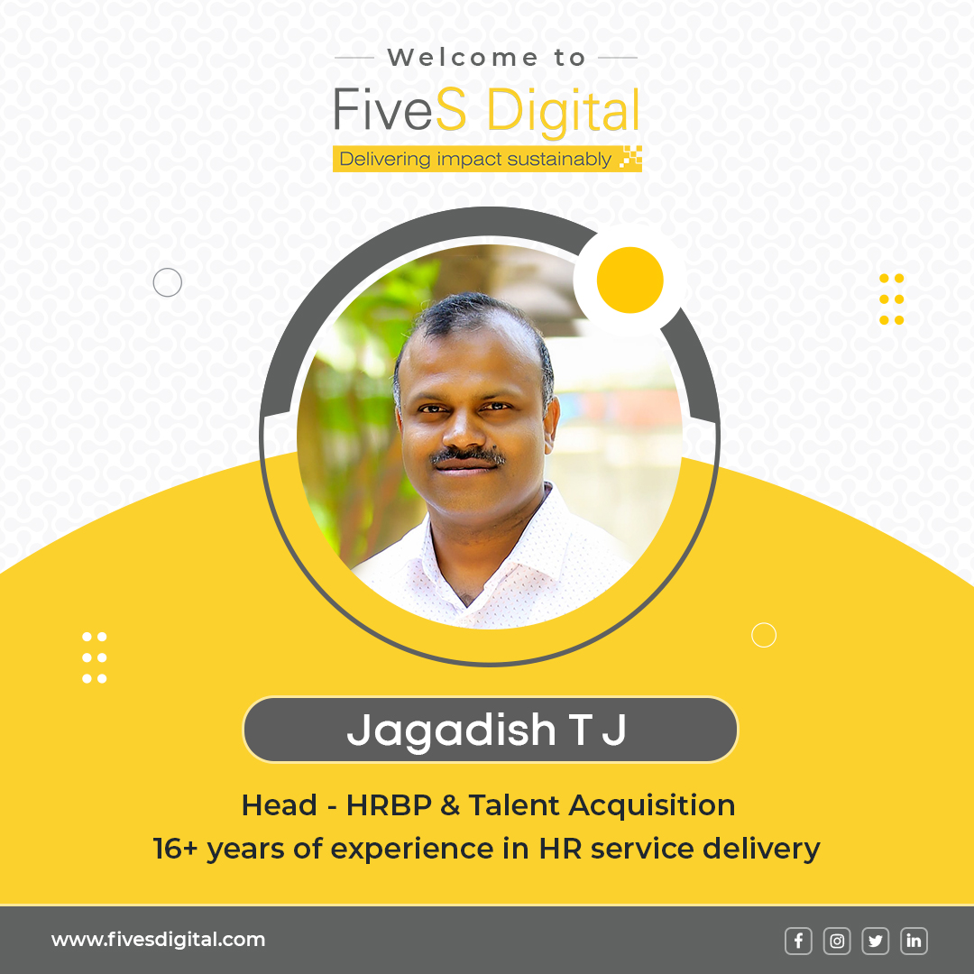 #FiveSters Please join us in welcoming Jagadish T J as the newest member of our FiveS Digital family. #welcometotheteam #welcomeonboard #newteammember #teamgrowth #teamwork #newjourneybegins #NewJoining #innovation #welcomemember #technologies #dreamteam #ITIndustry