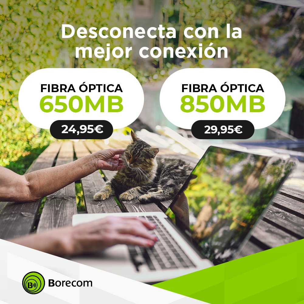 Desconecta esta Semana Santa con la mejor conexión.

FIBRA ÓPTICA 650 Mb ➡️ 24,95€
FIBRA ÓPTICA 850 Mb ➡️ 29,95€

➡️ borecom.com/fibra