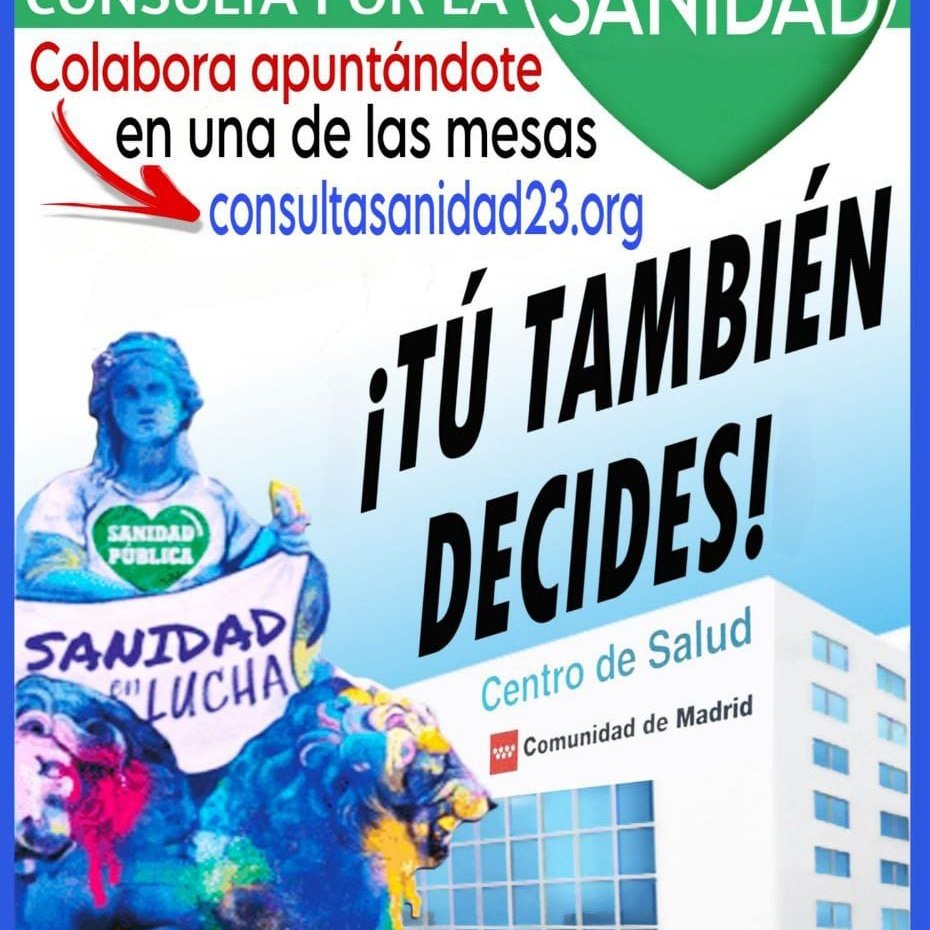 VecinasSanidad's tweet photo. 12 días para el comienzo de la gran Consulta sobre Sanidad!! No nos van a parar, estamos decididas en defender nuestra Sanidad Pública. Por eso la semana del 17 al 23 de abril participa en la Consulta Popular. https://t.co/3pqiPFivTK