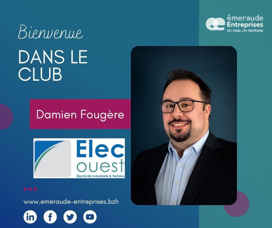 ClubEmeraudEnt's tweet image. 👋🏼 BIENVENUE DANS LE CLUB 👋🏼

Nous avons le plaisir d’accueillir Damien Fougère au sein du club Emeraude Entreprises ✨
@ClubEmeraudEnt 

🔎 ELEC OUEST c’est quoi ?
elec-ouest.fr

#bienvenue #emeraudeentreprises #membre #electricite #dinan