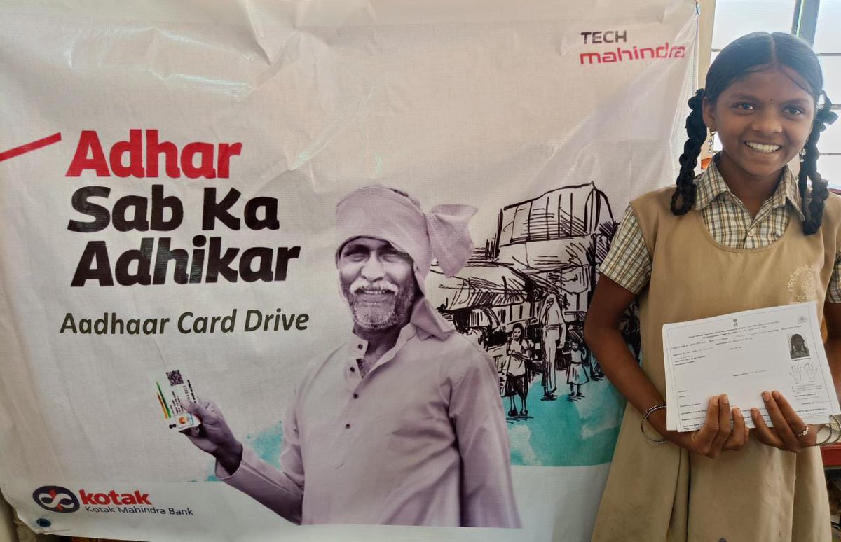 TechMJosh's tweet image. “Ab mera bhi Aadhaar hai!”
Fun, productive day with children and families at the Adivasi School in Kamshet today. @tech_mahindra and @KotakBankLtd are co-running an Aadhaar Card Drive for the community. Thanks to all the volunteers for making this happen!
#EmpoweringAllToRise