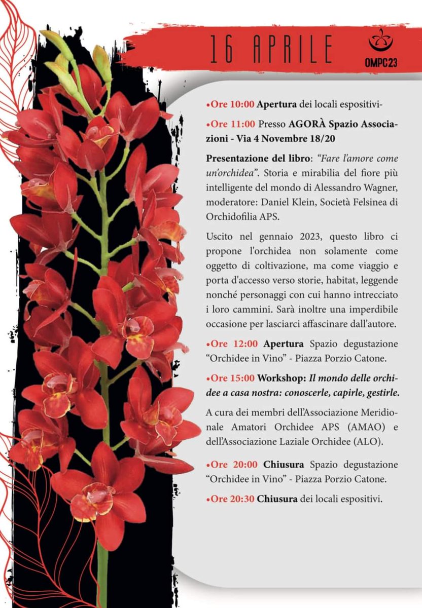 Sta per tornare Orchidee dal Mondo, la più attesa e suggestiva mostra italiana di #orchidee!

Anche #noidellaSFO grazie all'invito dell'AMAO e dell'ALO parteciperemo a questo evento.

Vi aspettiamo tutti a #MPC2023 il 14, 15 e 16 aprile!

#orchids #orchidlovers