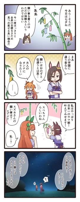 七夕と願い事とスズカさんの4コマ(再掲)
#ウマ娘 https://t.co/8VGlx4Epx7
