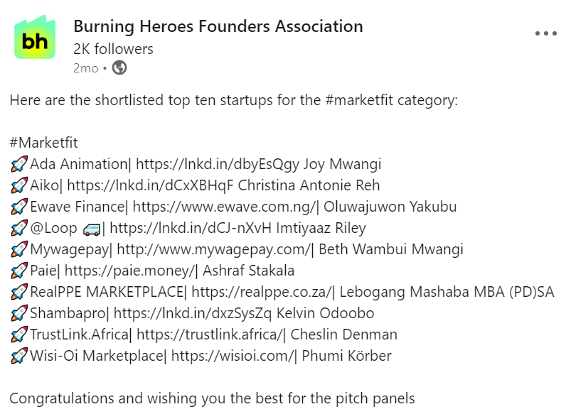 Shambapro's tweet image. The YASR30 announcement caps a quiet, tough but promising Q1 for the business during which we also emerged Second in the #MarketFit category of the first ever Burning Heroes Africa Start Up Awards 2023.

Burning Heroes is the first startup awards created by founders for founders