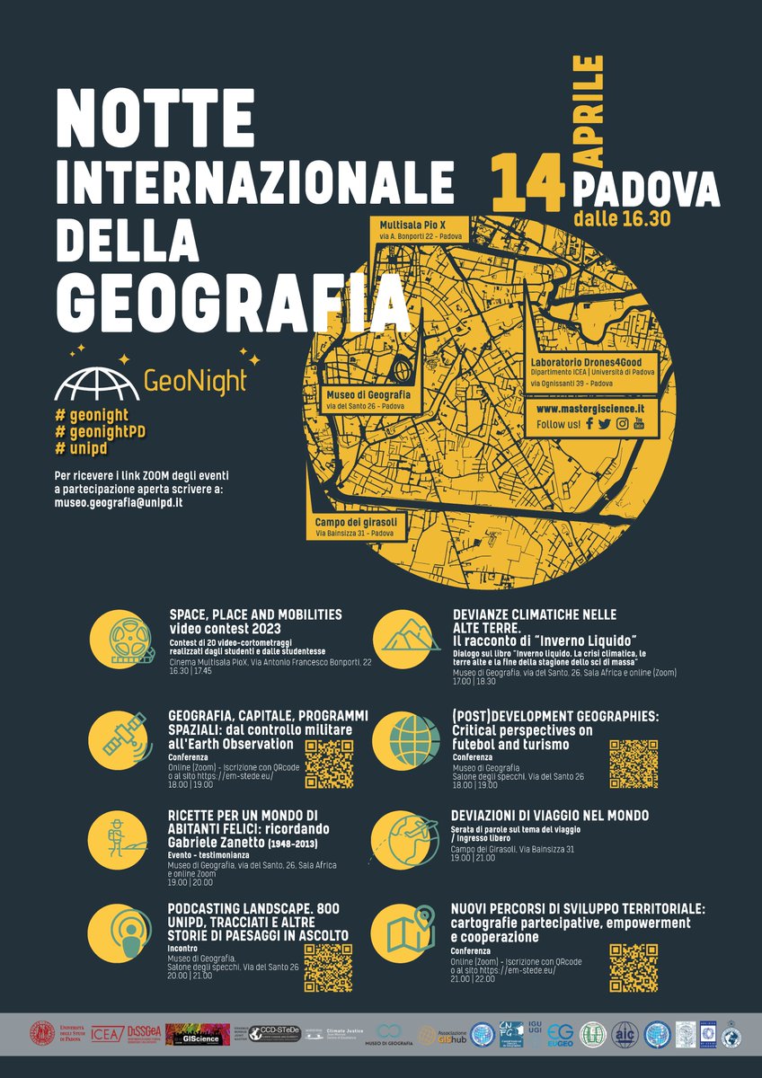 Tutti gli eventi della #geonight2023 a #Padova tra #museodigeografia <a href="/DiSSGeA_UniPD/">DiSSGeA UNIPD</a> e <a href="/MasterGIS_Droni/">Master GIS Droni</a>! 
Vi aspettiamo il #14aprile! 

Iscrizioni a questo link forms.gle/tm3EMrvEBW21Nu… o su musei.unipd.it/it/museo-geogr…

#geonight #nottedellageografia2023 #geography #geografia