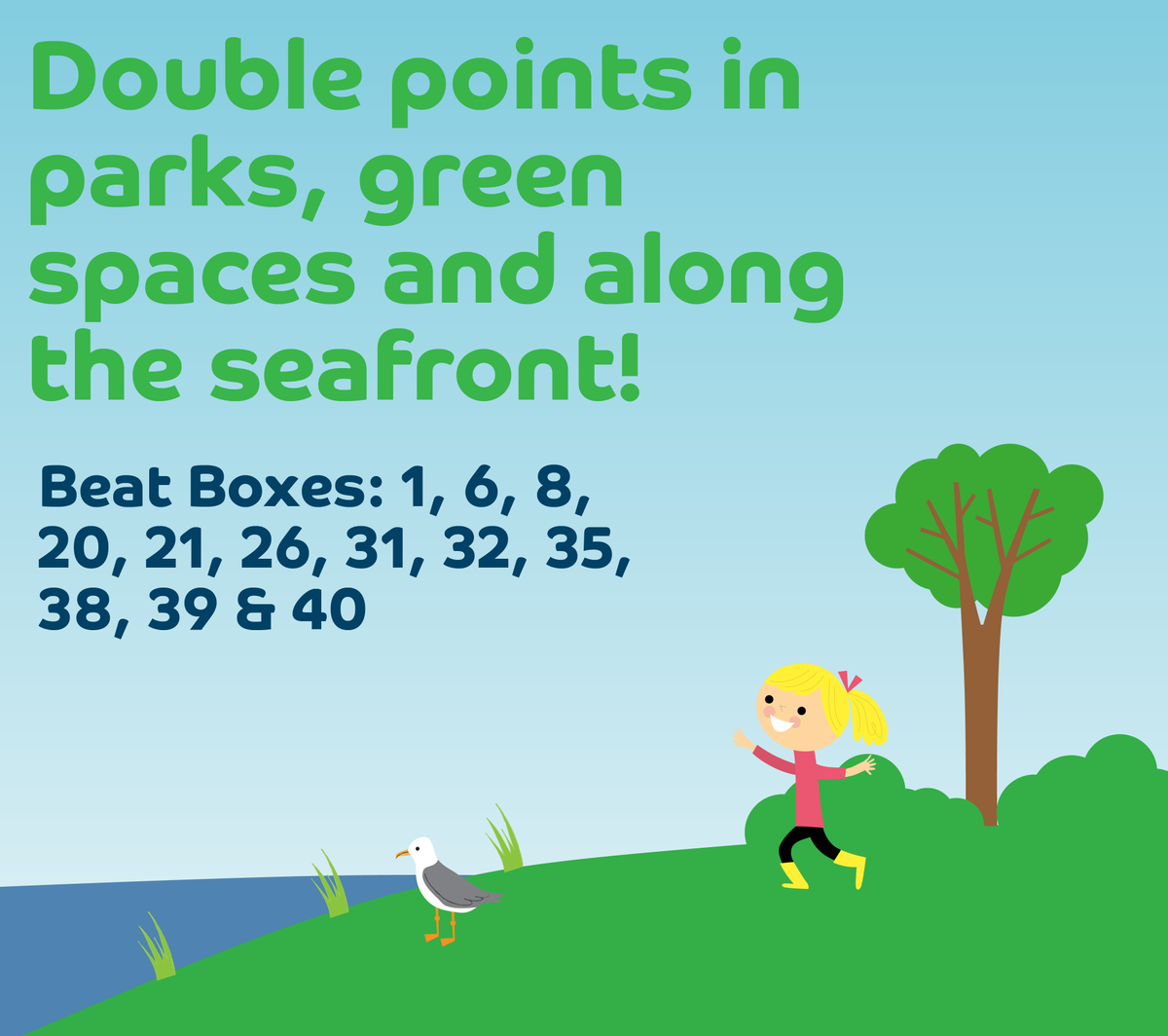 BTSJWCS's tweet photo. It's time to #GoWild! Parks, green spaces and our amazing coastline are never far away. All this week Beat Boxes in parks and along the seafront will be giving out double points! Let's get outdoors and get moving. @CVSTendring @ActiveEssex https://t.co/N1JcOtLmcr