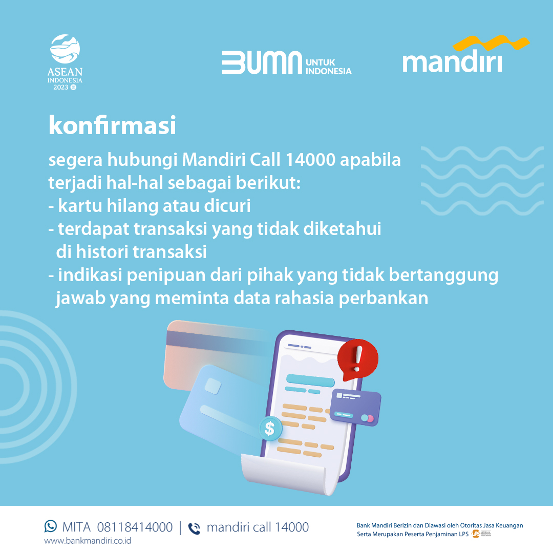 bankmandiri's tweet photo. Sahabat, agar tidak mengalami modus penipuan yang meminta data-data rahasia perbankan, berikut beberapa beberapa cara agar dapat bertransaksi dengan aman dan nyaman.

Hubungi Mandiri Call 14000 jika Sahabat mengalami transaksi mencurigakan dan indikasi penipuan.

#kelasmandiri https://t.co/slDjOK7qHv