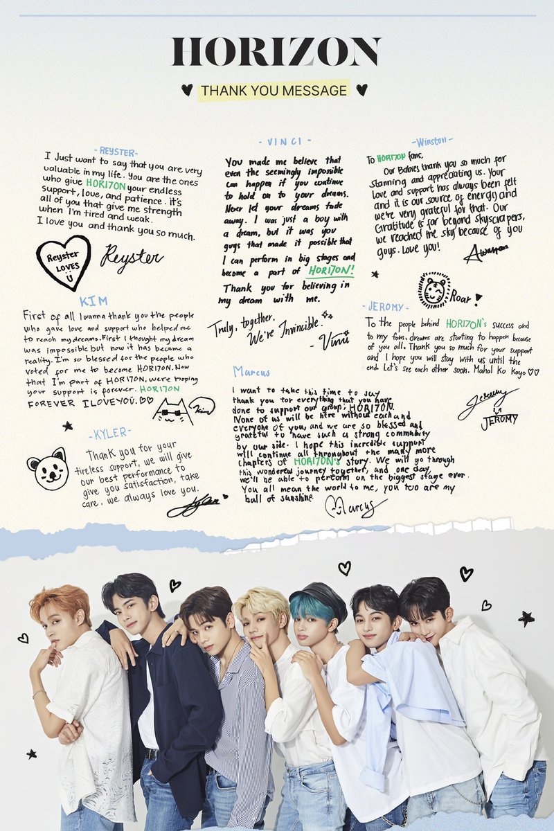 HORI7ONofficial's tweet image. The thank you messages from the members of HORI7ON has arrived! 💌

HORI7ON 멤버들의 감사 메시지가 도착했습니다! 💌

#HORI7ON #VINCI #KIM #KYLER #REYSTER #WINSTON #JEROMY #MARCUS #Salamat
#호라이즌 #빈치 #킴 #카일러 #레이스터 #윈스턴 #제로미 #마커스 #고마워