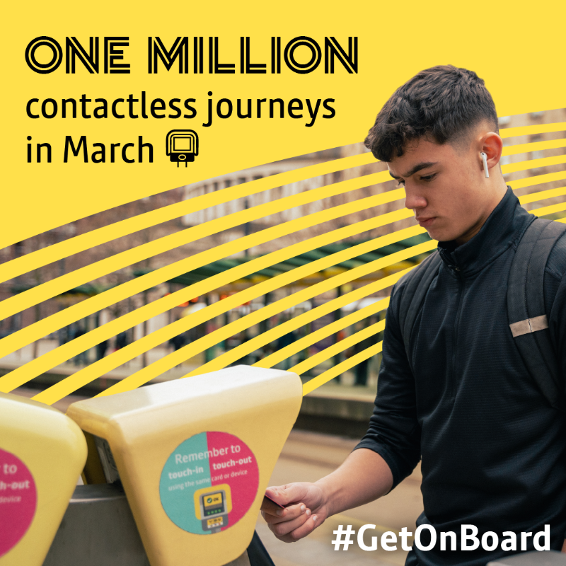 BeeNetwork's tweet photo. A record-breaking March for @MCRMetrolink with more than one million contactless journeys! 🙌

Have you touched in and out yet? 🚊

#GetOnBoard