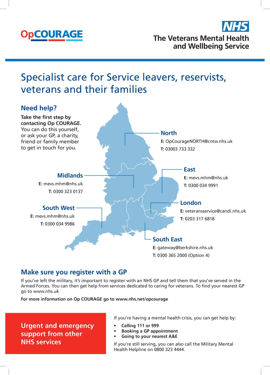 If you or someone you know is struggling with their mental health or wellbeing, expert help is available. Op COURAGE The Veterans Mental Health and Wellbeing Service is there to help and understand the courage it takes to speak to someone.
Visit ow.ly/hYjZ50NzXjP