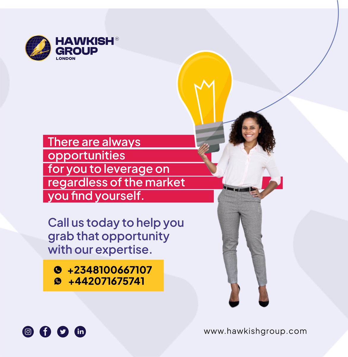 hawkishGroup's tweet photo. At Hawkish group, we help you make the most of the opportunities that come your way. Seize this amazing opportunity by calling us now on +2348100667107, +442071675741 
Or visit our website at https://t.co/qaYFpGQVp9 

#businessowner #hawkishgroup #business https://t.co/iehVUaJAdQ