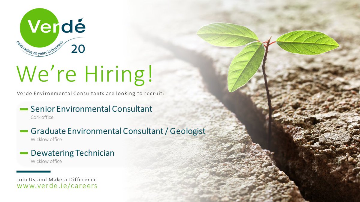 #jobalert #joinourteam
Verde Environmental Consultants are looking to recruit the following positions:

Join us and make a difference. Apply here ↓
#environmentalconsulting #dewatering #recruitment #jobforyou #environmentaljobs #EnvironmentalJustice

➡️verde.ie/about-us/caree…