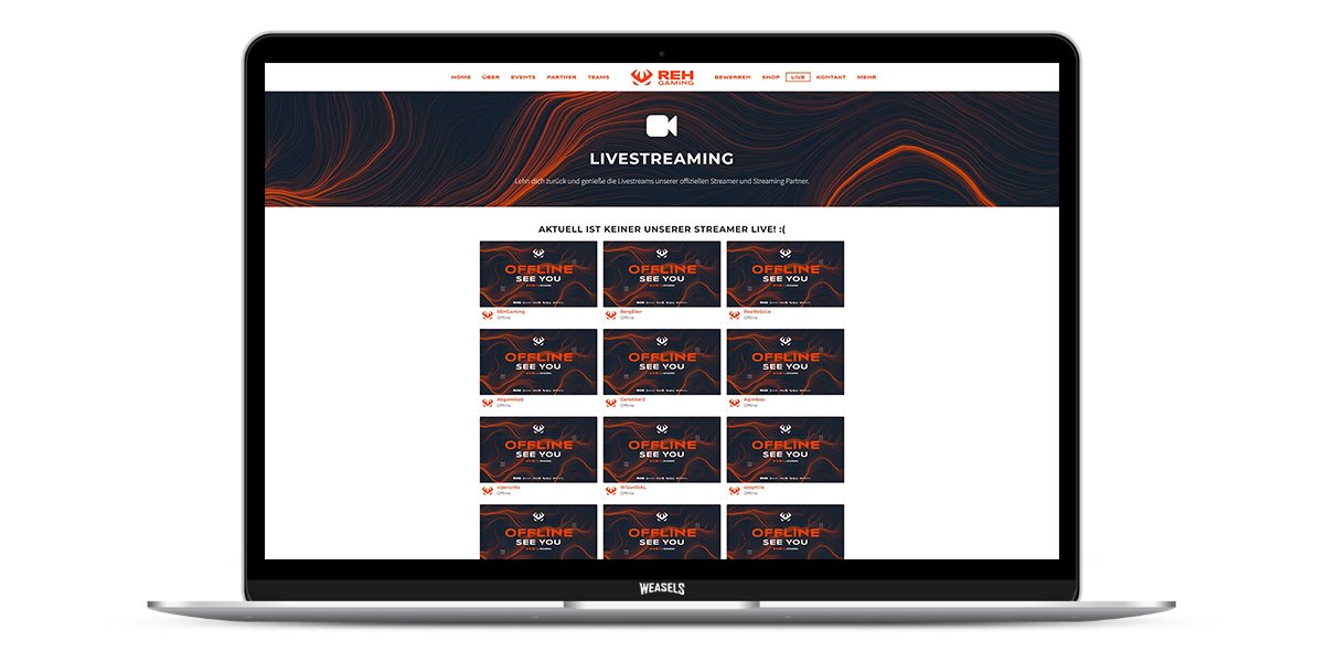 StreamWeasels's tweet photo. TAKE NOTE @REHGaming absolutely killing it with their gaming organization website 🔝💻🔝 Branding, colours and layout on point! 🎨 Slick and professional website and proud to be powering your LIVE page #twitch integration for #WordPress https://t.co/QZyoFI1DJe