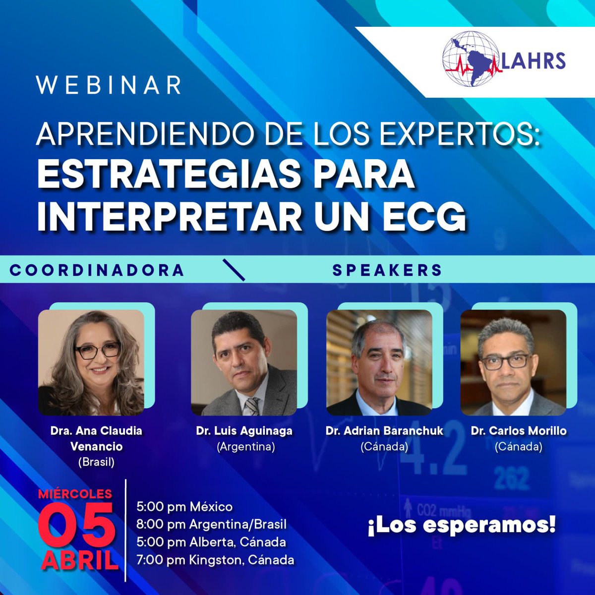 Bom dia! Hoje temos um encontro  com referências internacionais ensinando nuances especiais de seus eletrocardiogramas. Começando às 20 horas, Atualização gratuita, promovido por LAHRS! @lahrsonline1   Inscreva-se pelo link :  bit.ly/LARHS_ECG