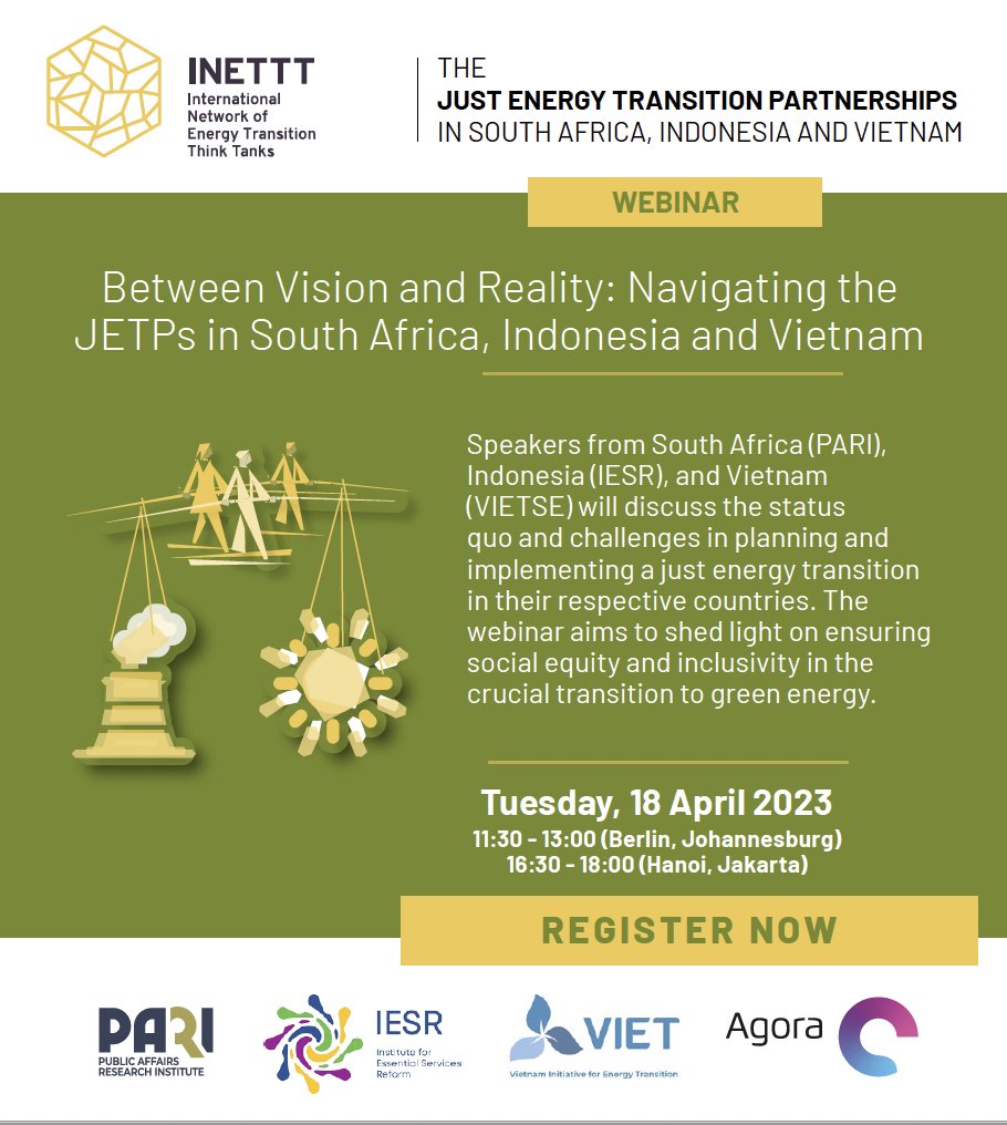 Register now: t.ly/QLKo
<a href="/drtracyledger/">Dr Tracy Ledger</a> <a href="/TheINETTT/">TheINETTT</a> #VIETSE <a href="/IESR/">Institute for Essential Services Reform</a> #JETP