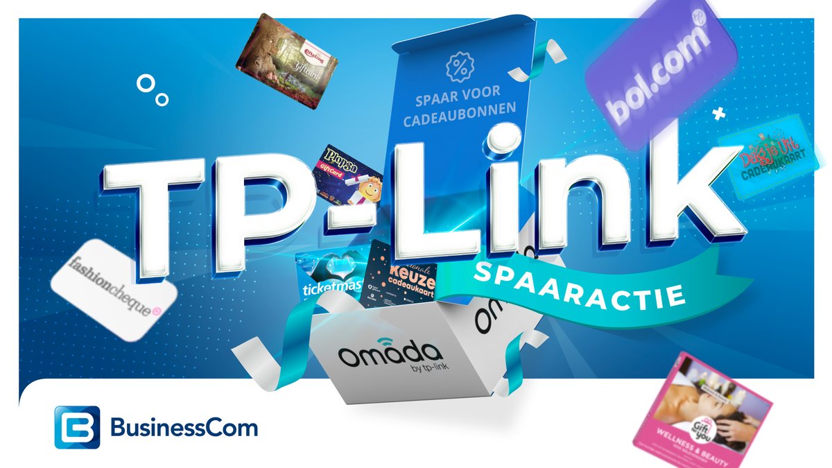 Spaar voor cadeaubonnen bij aankoop van alle TP-Link producten! Iedere 1000 aan spaarpunten kan je inwisselen voor een cadeaubon naar keuze t.w.v. €50. Bekijk de actiepagina voor meer informatie en bestel direct: bit.ly/3KbXQJJ