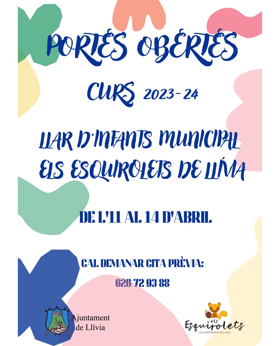 de_llivia's tweet image. De l'11 al 14 d'abril, la llar d‘infants Els Esquirolets de Llívia organitza una jornada de portes obertes. Per a poder visitar les instal·lacions cal que feu reserva prèvia al telèfon 626 72 93 88.
#Llívia #Cerdanya #llar #infants #escola #ensenyament #educació #portesobertes