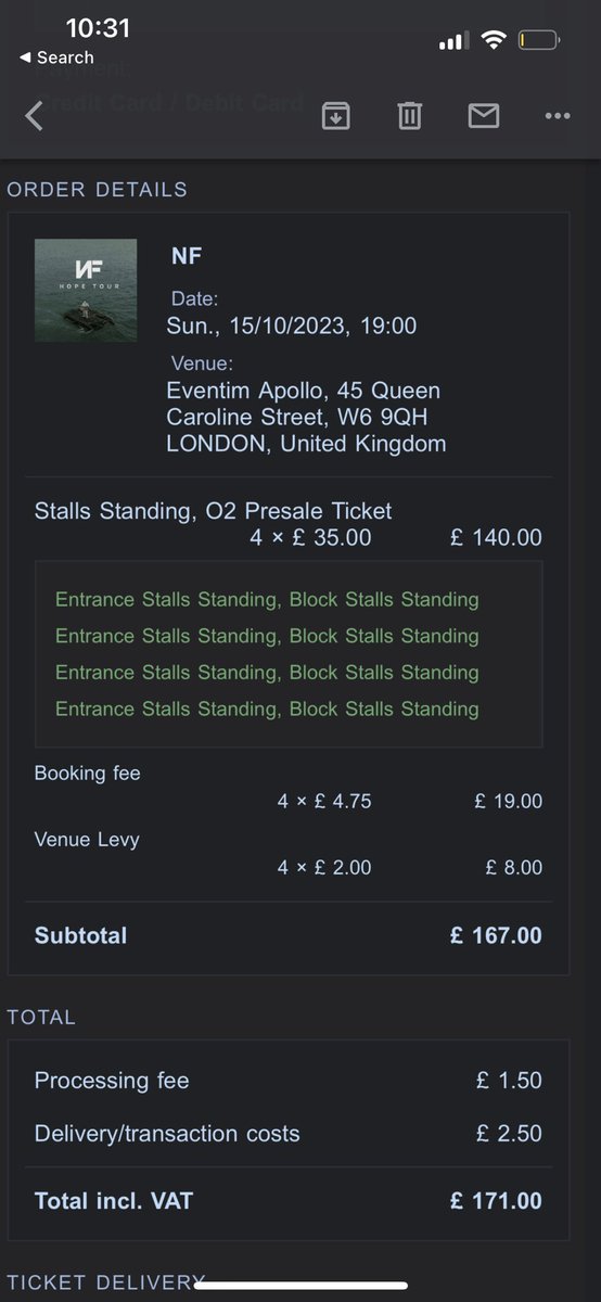 WTS NF Hope Tour - London

4x Stalls Standing Tickets 

DM for price enquiries and more information

#NF