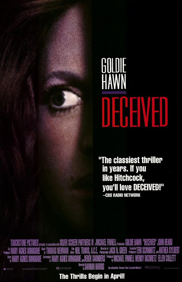 #WorldRecord/614
Deceived ('91)
⭐️⭐️⭐️½
I think this #90s #GoldieHawn/#JohnHeard thriller has the weird distinction of probably being the one film I've watched the most that I've never owned. So what if it doesn't always make sense, I always have a great time watching it 😅