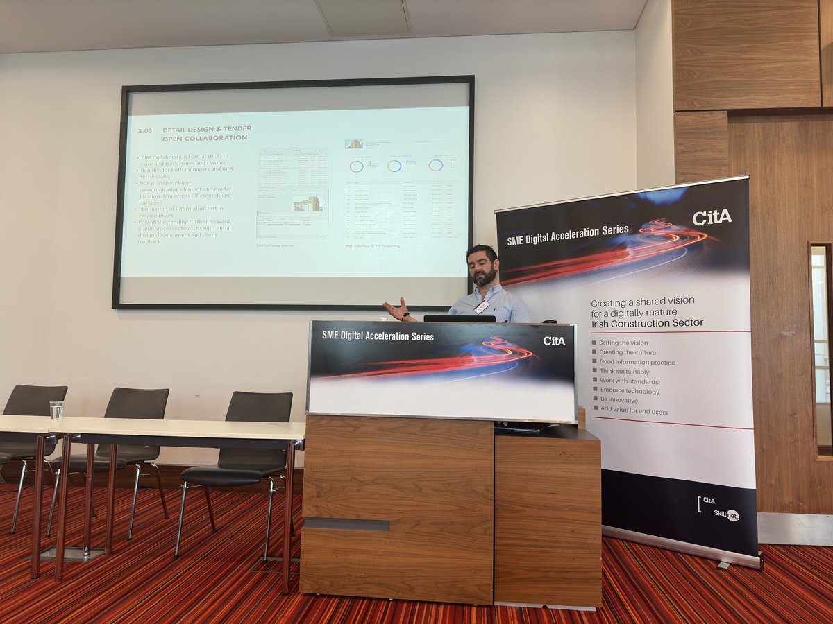 CITA_Ltd's tweet image. Our second speaker of the day Liam Willoughby from ALTU Architects speaking on #openbim and how this has provided more efficiency in is own experience.

#bimmodeling #digitaltransformation #architecture