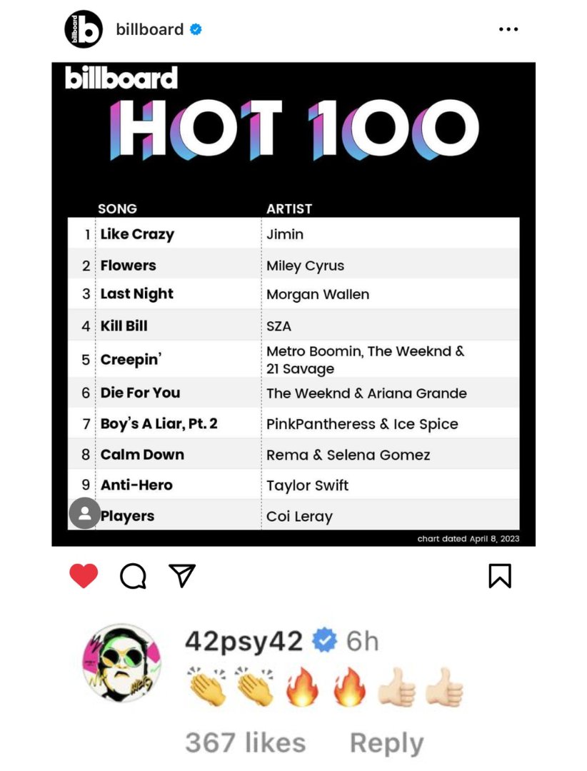 Min ˢᵘᵍᵃ on Twitter "RT PJM_data Psy commented under Billboard's