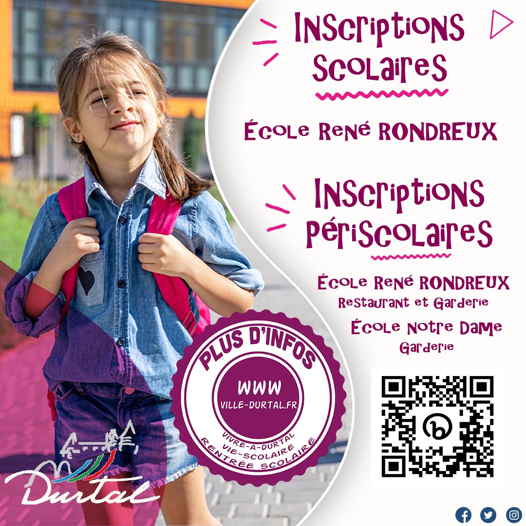 📷 Les #parents sont invités à procéder aux #inscriptionsscolaires, #périscolaires et de #restaurationscolaire pour l'année 2023-2024.
Portail BL ENFANCE : bit.ly/416DjNH
Le site internet de la ville de Durtal vous propose les documents à imprimer 👇