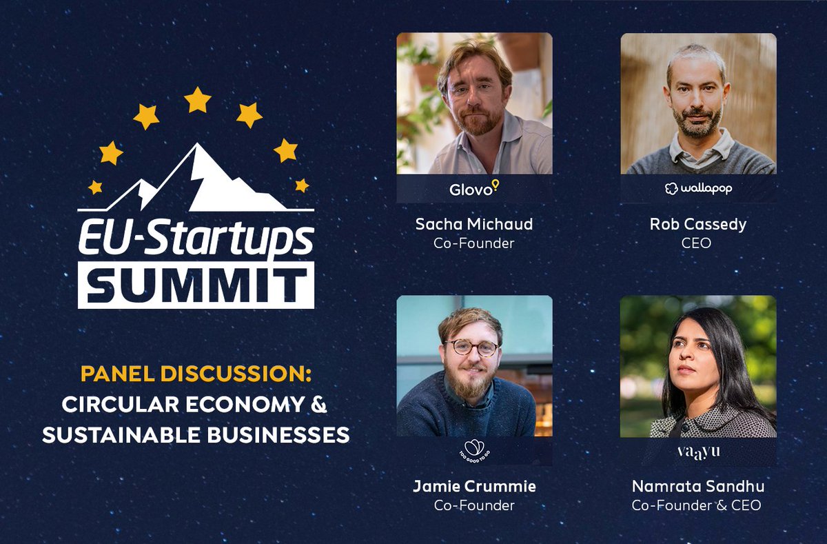 We're excited to be part of this important discussion on #circularity and #sustainablebusiness at the <a href="/EU_Startups/">EU-Startups</a> Summit alongside Rob Cassedy, CEO of <a href="/wallapop/">Wallapop</a> , Jamie Crummie, Co-Founder of @TooGoodToGo_UK and Sacha Michaud, Co-Founder of <a href="/glovo/">Glovo</a>. 

See you April 20-21!  🚀
