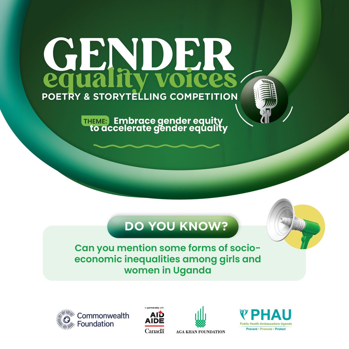 Can you mention some forms of social economic inequalities among girls and women in uganda ??? @phauganda 

 #GEV #Poetry #Storytelling
 #Embraceequity
 #Accelerateequality
 #PHAUCARES