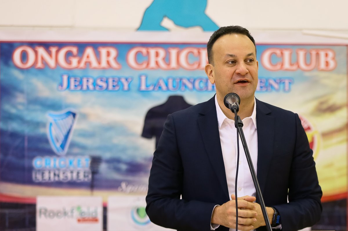 ongar_cricket's tweet photo. Thank you Taoiseach @LeoVaradkar and all digniteries for launching our club jersey! Your support for our team means a lot to us and we are thrilled to have this new gear to represent our club with pride. #clubjersey  @emer_currie1 @rodericogorman @kierandennison @cricketleinster https://t.co/lBnzPIY1V0