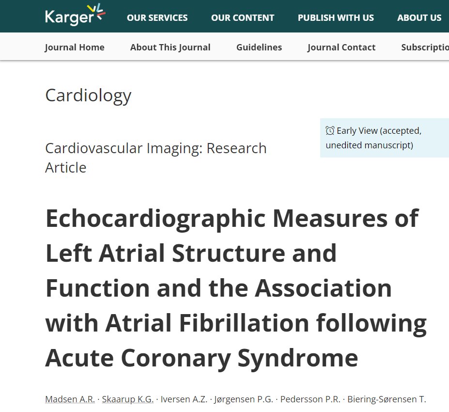 I dette <a href="/CardioKarger/">Cardiovascular System | Karger</a> studie fandt Andreas Ruhvald Madsen og kolleager fra @CIRL_DK-gruppen, at ekkomål 🔊 af venstre atriums funktion er en uafhængige risikofaktor for at udvikle #AFib efter ACS 💔

karger.com/Article/Abstra…

#cardiotwitter #echofirst
