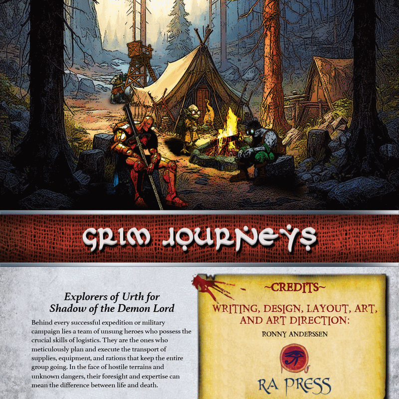 RaPressGames's tweet photo. We have just released a new book for Shadow of the Demon Lord!

Introducing:
- Quartermaster roguery talents
- Luggage tradition talents
- Logistics science
- Camping rules
- Paths
💪Strongman
🚶‍♀️Pilgrim Priest
🌳Frontiersman
🔨Pioneer
🛷Teamster
🏇Outrider

Get it while it's hot!