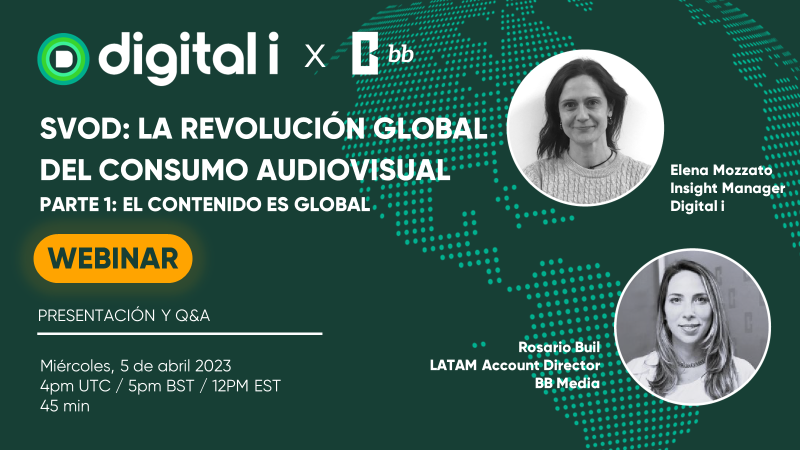 Digital_i_'s tweet photo. ⌛Last chance to register for this afternoon’s Spanish #webinar, '#SVOD: The Global Viewing Revolution’!
Alongside @bbmedia_llc, we will assess the importance of #contentperformance and the power of #globalcontent at 4 pm UTC.
🖥️Register here: https://t.co/lCmWCJwYdl https://t.co/JqYuAV9WRG