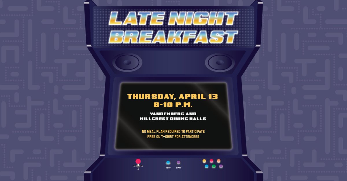 Join RLA and the University Housing Department staff as they host a night of fun games, music, and activities accompanied by delicious food during the late hours of the night. Free, themed Late-Night Breakfast shirts will be given away, as well!