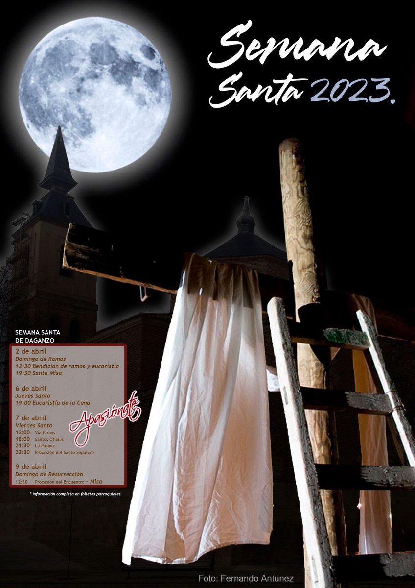 ✝️Inmersos en plenos preparativos de todos los actos que se van a desarrollar, desde el Ayuntamiento de Daganzo os queremos desear una feliz Semana Santa.
Os dejamos información sobre los eventos religiosos que se celebran en nuestro municipio.

#semanasantadaganzo #daganzo #dgz