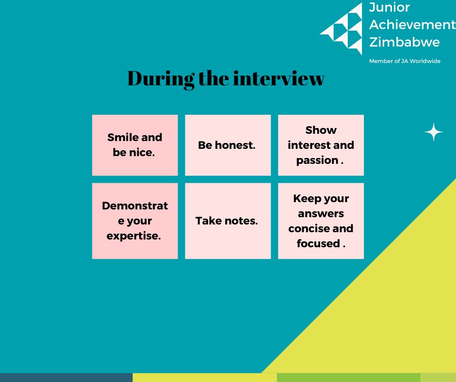 JA_Zimbabwe's tweet photo. Hello young people. Interviews are always an intimidating and scary endeavor. Preparation is the key to building your confidence and proving that you’re the best candidate. You can read further on https://t.co/pWw4IaBbX8...
#SucessfulInterviews
#WorkReadines https://t.co/eaIvZhtPgr