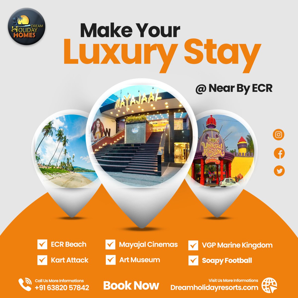 dhresorts's tweet photo. Dream Holiday Resorts is here to make your luxury travel dreams come true!
Book exclusive special offers for luxury hotels and accommodation at insider prices. Best Price Guarantee.
Contact us for enquiry and booking at our stay +91 6382057842
#dreamholidayresort #ECR #Chennai https://t.co/6IYy6Isw2r