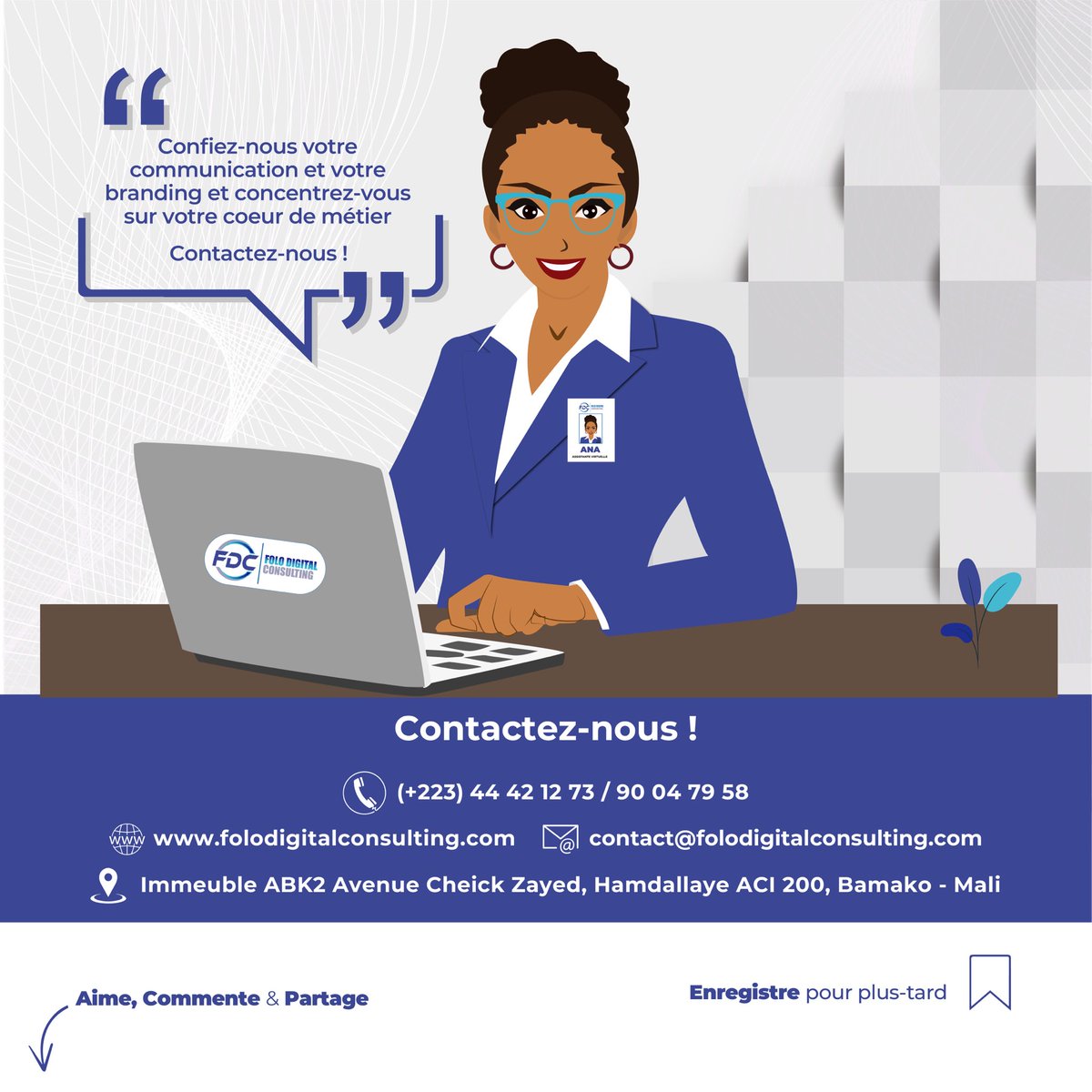 FoloDigital_C's tweet photo. Faites nous confiance pour la réalisation de votre branding et de vos supports de communication online et offline.

Contactez-nous!

📞44 42 12 73 / 90 04 79 58 
📩contact@folodigitalconsulting.com 

#FoloDigitalConsulting #FDC #IdentiteVisuelle #GraphicDesign #Branding #Vehicule https://t.co/a2ohILP53h
