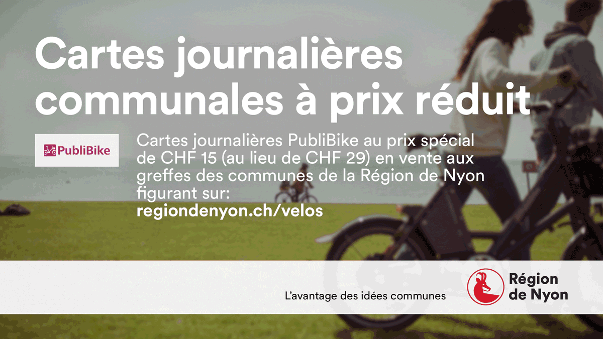 mf_ch's tweet photo. La carte journalière communale revient!
👇
🚲 Adaptée aux nouveaux modes de mobilité, elle s'applique désormais à tous les vélos en libre-service #PubliBike de Suisse.
🏘️ La vente démarre aujourd'hui dans des communes pionnières de la @RegiondeNyon, qui a négocié la formule. https://t.co/QYJHXKLkkC