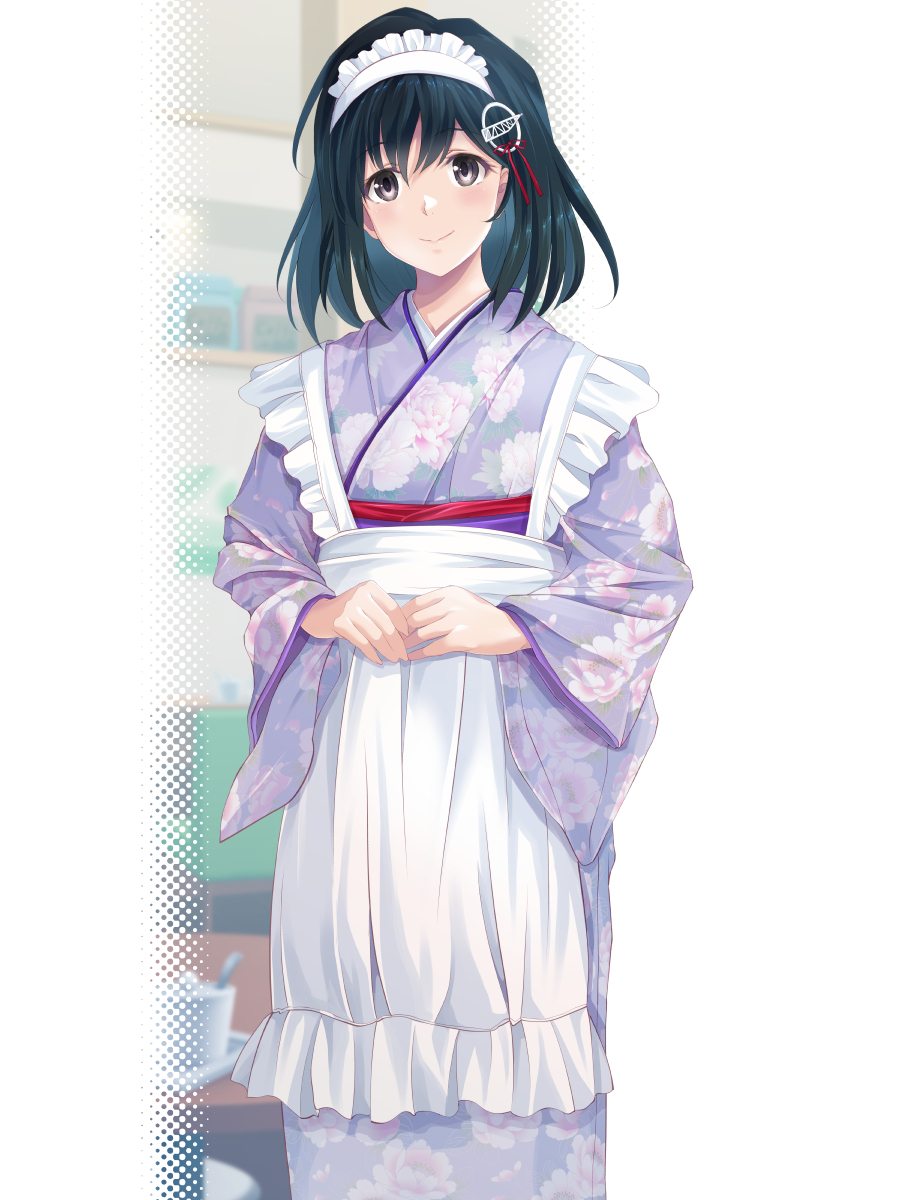 haguro (kancolle) 1girl solo black hair wa maid japanese clothes maid headdress alternate costume  illustration images