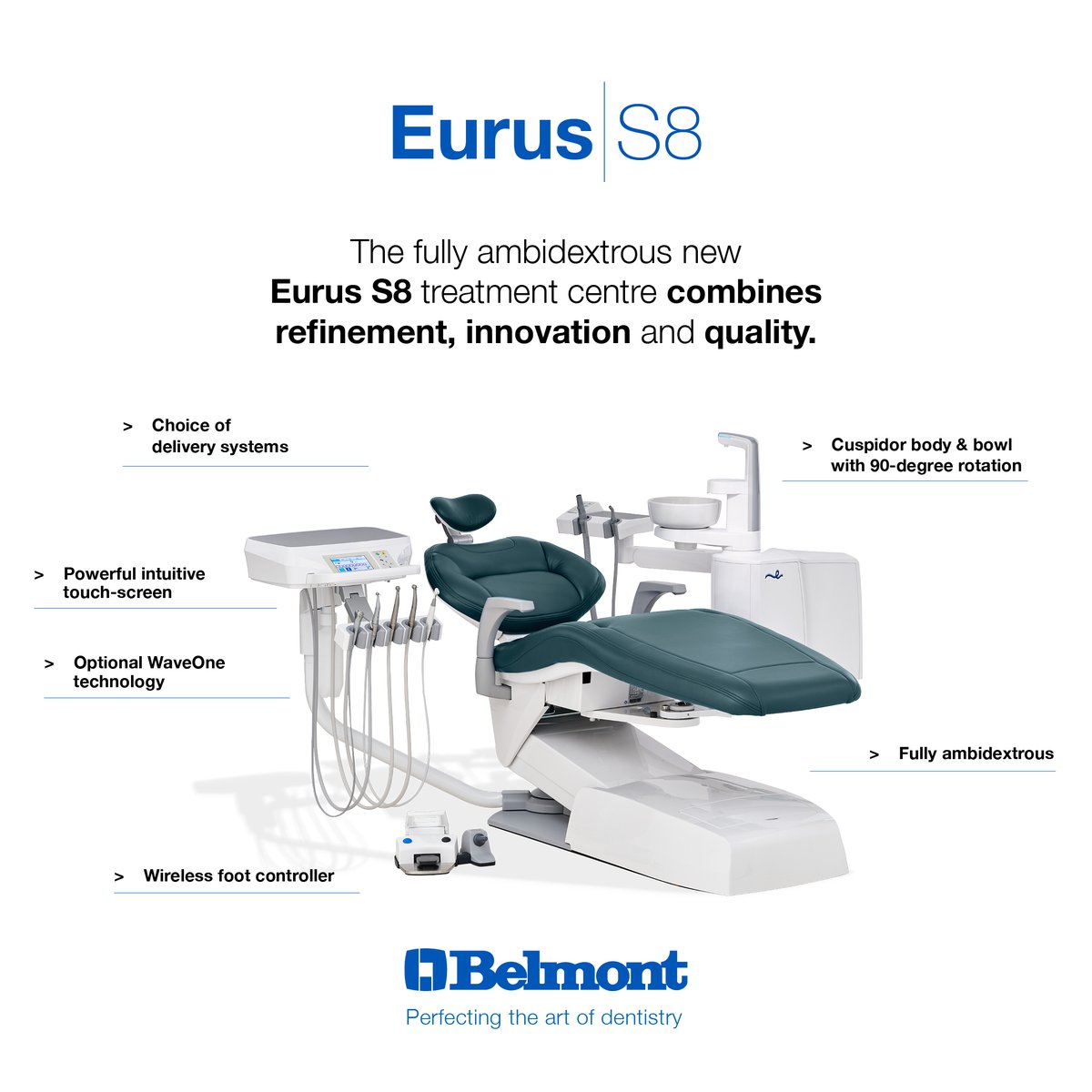 Eurus S8 from <a href="/BelmontDentalUK/">Belmont Dental UK</a> 💙

The fully ambidextrous new Eurus S8 Treatment Centre combines refinement, innovation and quality.

Contact your Local Equipment Manager today for more information, FREEPHONE 0800 66 88 99 📞

#Wrights #WrightsDental #Belmont #EurusS8 #Dentistry
